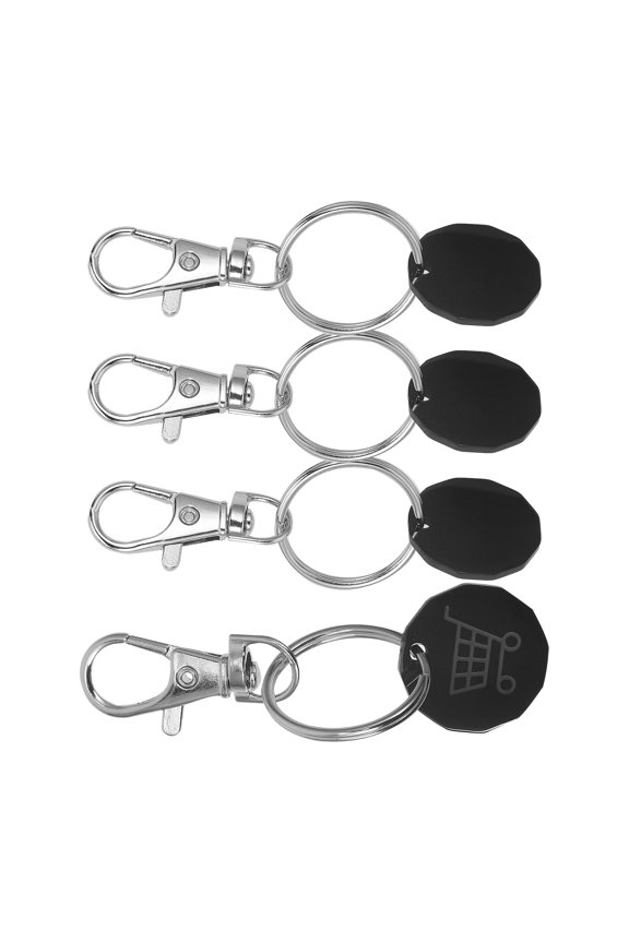Black Stainless Steel Trolley Token Key , Decorative 4-Pack for Shopping Cart and Keychain Use