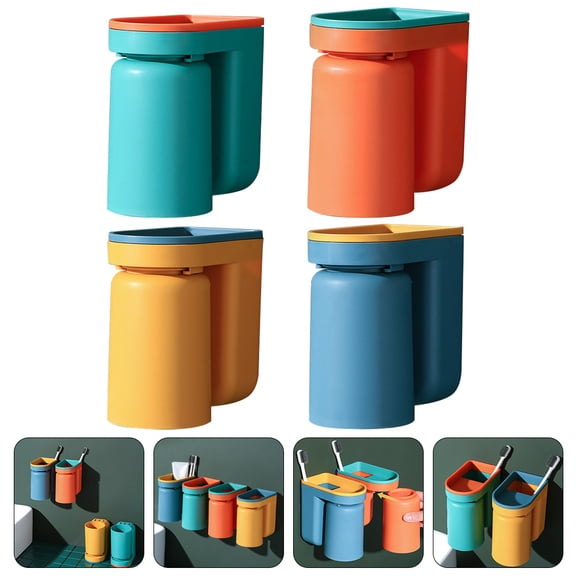 WHAMVOX 4 Pcs Wall-Mounted Teeth Brush Shelf Dispenser with Cups Storage Child