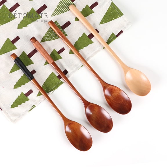 WHAMVOX  4 Pcs Wooden Large Spoon Handle Soup Spoons Kitchen Utensils