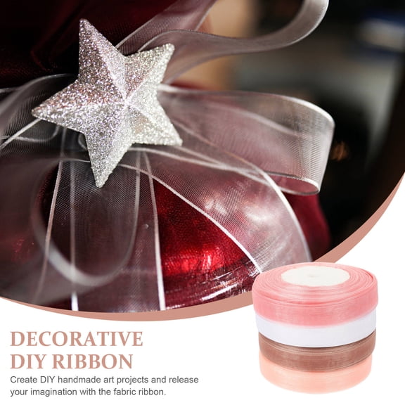 WHAMVOX 4 Rolls of Floral Bouquet Ribbons Cake Box Tying Ribbons Transparent Ribbon for DIY Craft