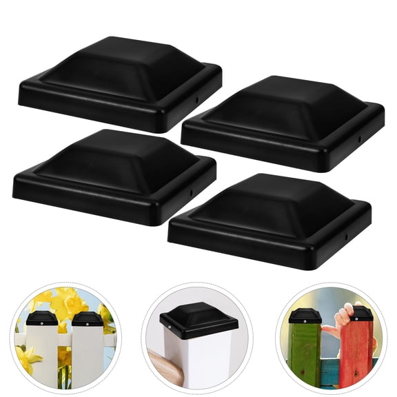 WHAMVOX 4 Sets Guardrail Post Cover Plastic Fence Protector Enclosure Caps Black