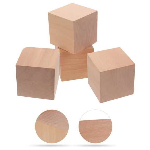 WHAMVOX 4 pcs Unfinished Wood Blocks Blank Wooden Cubes Wooden Square Blocks for Crafts