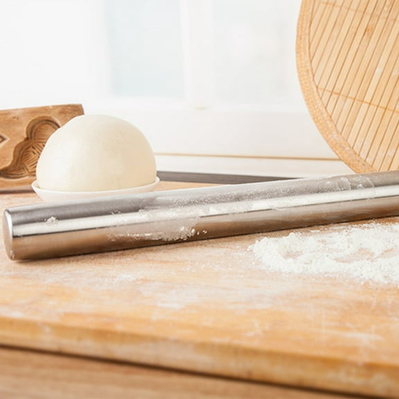 WHAMVOX 40cm Stainless Steel Rolling Pin Non Stick Flour Roller Stick for Fondant Pie Crust Cookie & Pastry Dough Size L