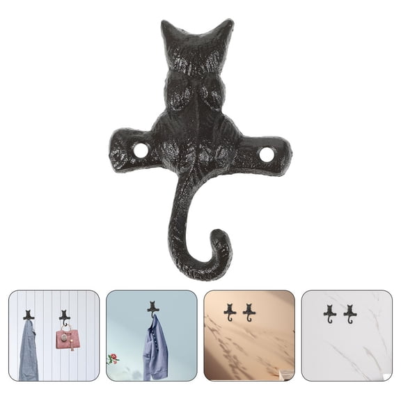 WHAMVOX 4PCS Cast Iron Cat Hooks Wall Hangers for Coats Keys Towels Hats Decorative Animal Hooks for Entryway Bathroom Kitchen Bedroom
