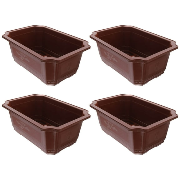 WHAMVOX 4Pcs Indoor Flower Pots in Brown with Rectangular Shape for Home and Office Decoration 11x7.5x4.1in