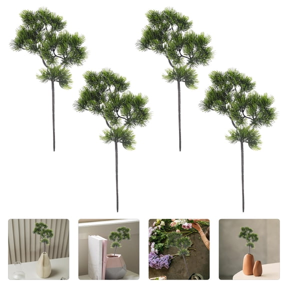 SEWCHICS Realistic Pine Leaves Artificial Pine Branches Iron 4pcs 13.8x7.9x1.8in