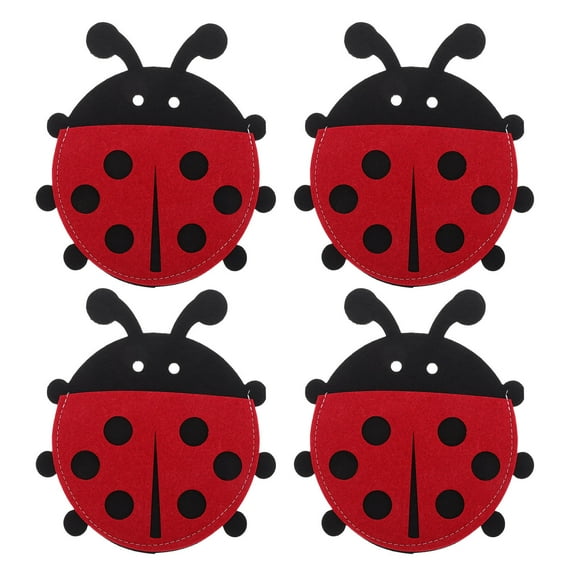 WHAMVOX 4pcs Easter Ladybug Cutlery Holders for Table Setting Decorative Utensil Storage for Easter Party