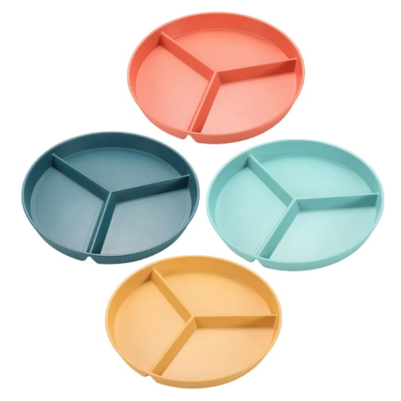WHAMVOX 4pcs Portion Control Plate Separated Plates For Adults Divided Dinner Plates Rounded Plate Set Reusable Plates Food Plate Small Plate Separate Plate