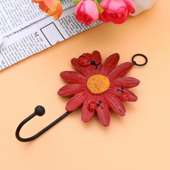 WHAMVOX 4pcs Resin Hooks Daisy Decorative Hooks Wall Hooks Wall Hangers Hanging Wall Mounted Key Hook for Home Restaurant (Red)