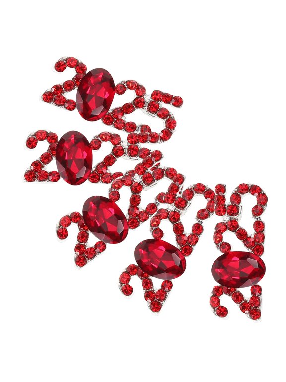 5 Pieces Red Alloy Nail Number Charms with Full Rhinestone Inlay for Stylish Nail Art Decoration