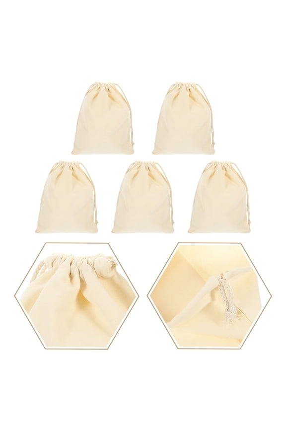 5 Pcs Cotton Drawstring Bag Canvas Handmade Storage Pouch Travel