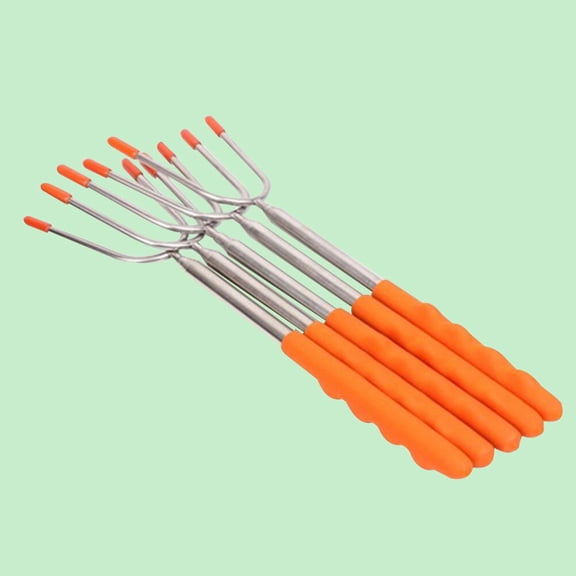 WHAMVOX 5 Pcs Extendable Skewers for Grilling Barbecue Fork Orange
