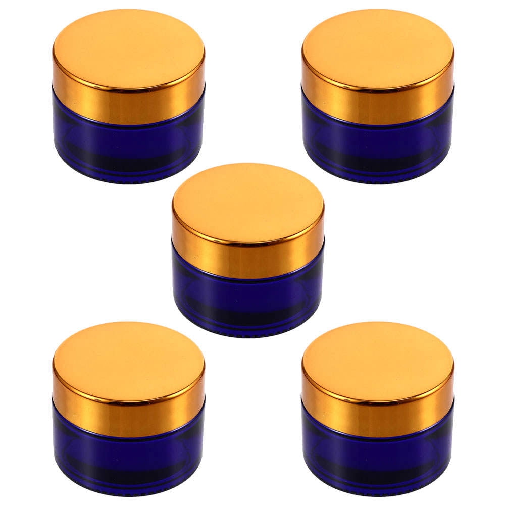 ROMANSENTIAL 5Pcs Blue Glass Face Cream Sub Containers Refillable Portable Cosmetic Storage Jars