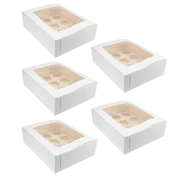 WHAMVOX 5 Pcs White Cupcake Boxes Windowed Portable Large with Lids Travel