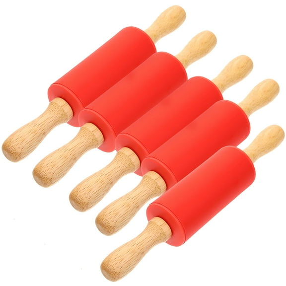 WHAMVOX Baking Rolling Pin Red Wood 5Pcs 8.9x1.6in