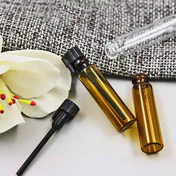 WHAMVOX 50 Pcs Essential Oil Bottle Small Oils Roller Bottles Dropper Travel Light Brown