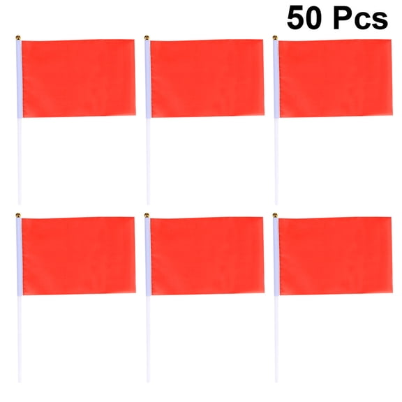 WHAMVOX 50 Pcs Festival Flags Red Short Hand Waving Portable Durable