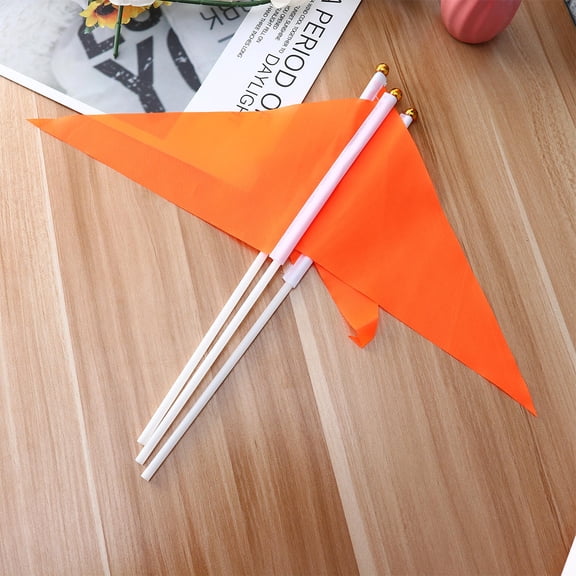 ROMANSENTIAL 50Pcs Orange Triangular Hand Waving Pendant Polyester Cloth Flag for Grand Opening Decor