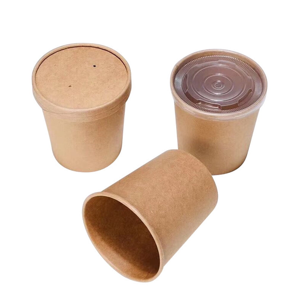 WHAMVOX 50 Pcs Kraft Paper Soup Cup Take-out Food Barrel Containers ...
