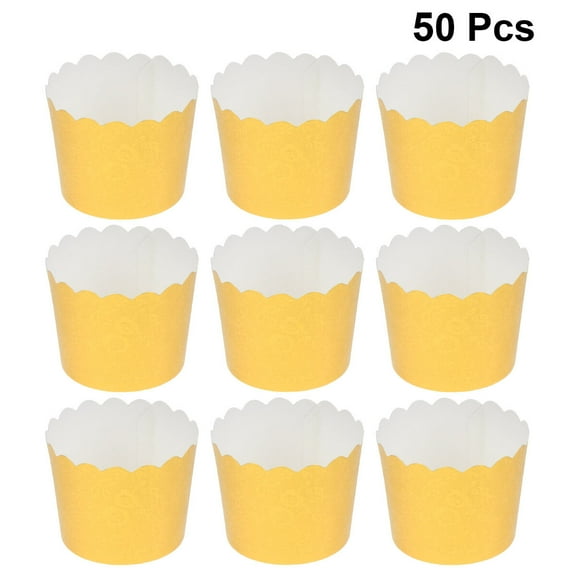 WHAMVOX  50 Pcs Muffin Liners Cups Baking Ramequin Gold Paper