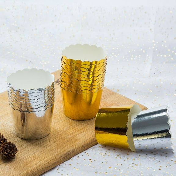 WHAMVOX  50 Pcs Paper Dessert Bowls Cupcake Wrapper Foil Muffin Liners Silver