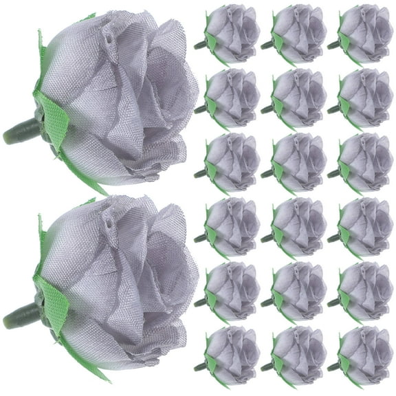 WHAMVOX  50 Pcs Simulate Artificial Flower Heads Silk Rose Grey Roses