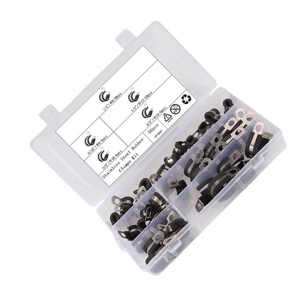 WHAMVOX 50 Pcs Stainless Steel Clamp Clamps Cable Assortment Kit Clips ...