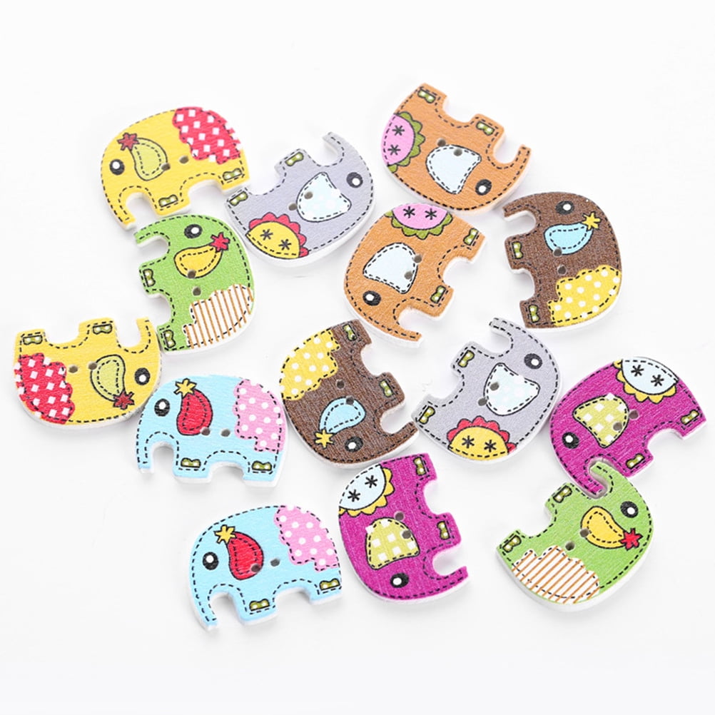 Lot De 7 Boutons Éléphants En Bois - Pour Couture, Scrapbooking, DIY - 3x2 Cm