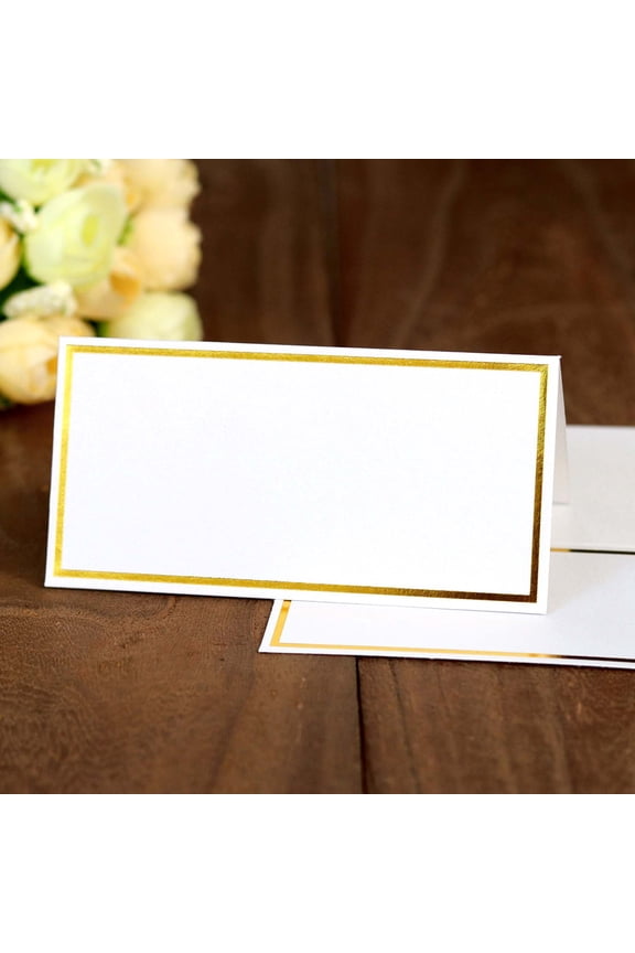 50PCS Table Name Cards Simple Blank Place Cards for Wedding Engagement Party Banquet (White with Gilt)