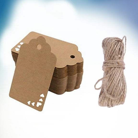 WHAMVOX 50PCS Wavy Shape Head Hollowed Out Love Heart Hollowed Pattern Kraft Paper Tag With 5 Meters Long Rope