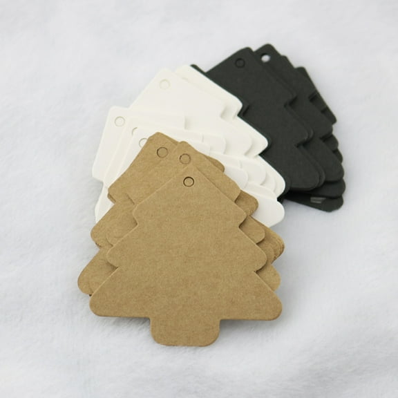 SKISUNO Whamvox 50Pcs Black Kraft Christmas Tree Tags for Marking Use
