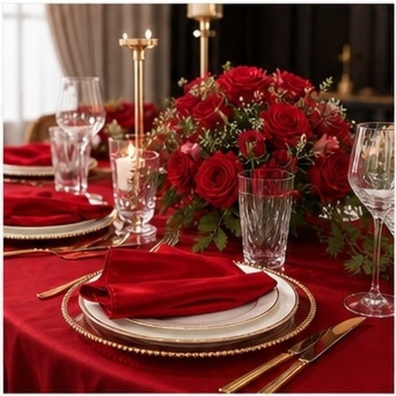 WHAMVOX 50Pcs Red Reusable Dinner Napkins Satin Finish Polyester Table Napkins