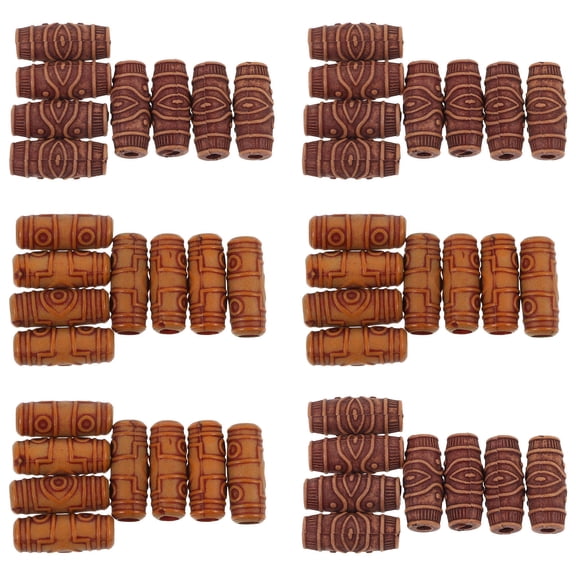 WHAMVOX 50pcs Antique Style Wooden Beads for Hair Braids, Loose Beads Jewelry Making Craft Accessories