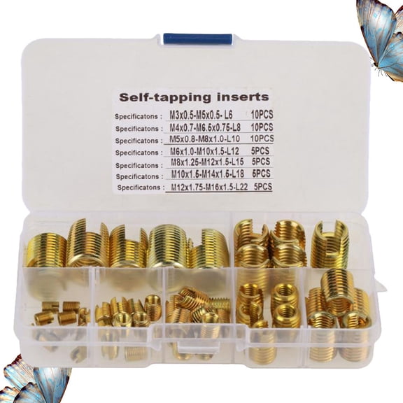 WHAMVOX 50pcs Screw Thread Repair Parts Slotted Type Carbon Steel Self-Tapping Thread Repair Kit for Home Store (Golden)