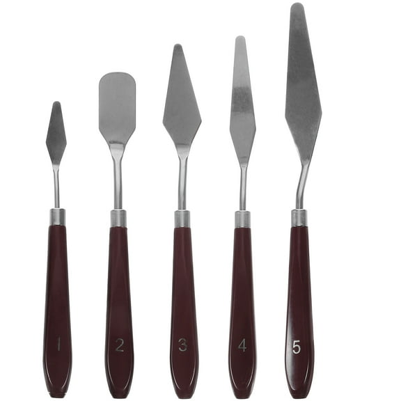 COMPUKAS 5-Piece Painting Spatula Set with Wood Handles and Stainless Steel Blades, Assorted Colors for Art and Projects