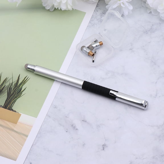 WHAMVOX 5pcs 2-in-1 Capacitive Stylus Set with Replacement Tips Double-End Touch Pen Handwriting Capacitive Pens Silver
