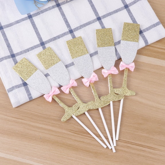 WHAMVOX 5pcs Bowknot Glass Cake Topper Creative Chic Cake Dessert Fruit Picks Topper Decoration Party Supplies (Pink Bowknot)