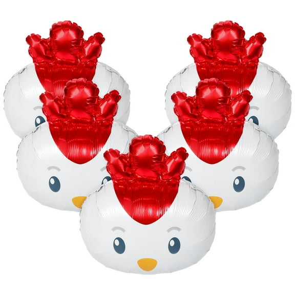 WHAMVOX 5pcs Chicken Birthday Balloons Farm Animal Party Balloon Decorations Large Chicken Aluminum Balloon  for Farm Animal Birthday Party Supplies