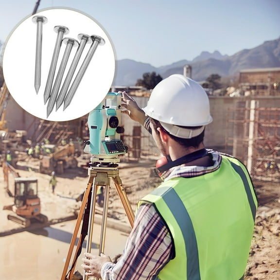 WHAMVOX 5pcs Heavy Duty Survey Stakes Stainless Steel Measuring Markers Low Profile Ground Nails for Surveying, Construction, and Landscaping