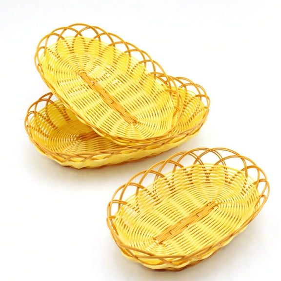 LITINKIMI Set of 5 Yellow Woven Storage Baskets, Handmade Bread and Kitchen Organizers for Practical Home Storage