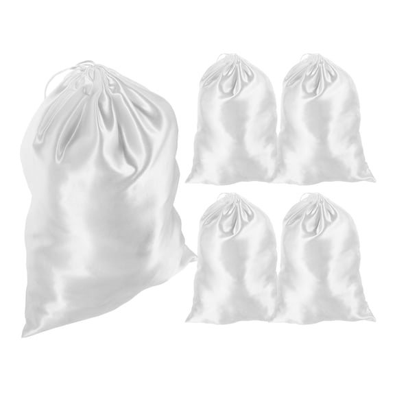 WHAMVOX 5pcs Satin Storage Bags with Drawstring Large Party Favor Bags Silk Wig Bags Fabric Cloth Drawstring Pouches for Wedding Birthday Christmas