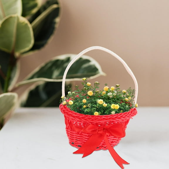 WHAMVOX 5pcs Small Round Plastic Flower Baskets for Home Decor and Storage Red Color