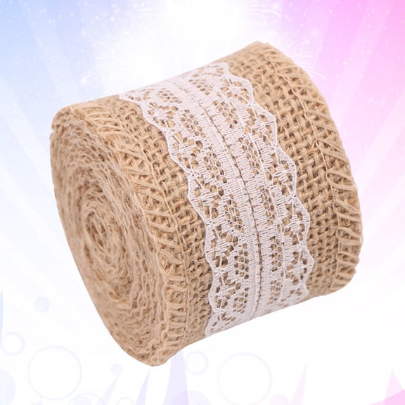 WHAMVOX 5x200cm Wedding Decorative Burlap Fabric Ribbons Jute Roll with Lace for Craft Gift DIY Projects (B)