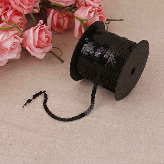 WHAMVOX 6mm Black Sequin Strip with Flat Rhinestones for Crafts, Festival Decorations, Accessories