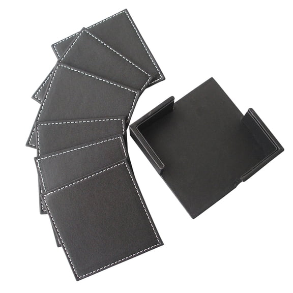 WHAMVOX  6 PCS Leather Coaster Coasters Insulated Drinks Table Black