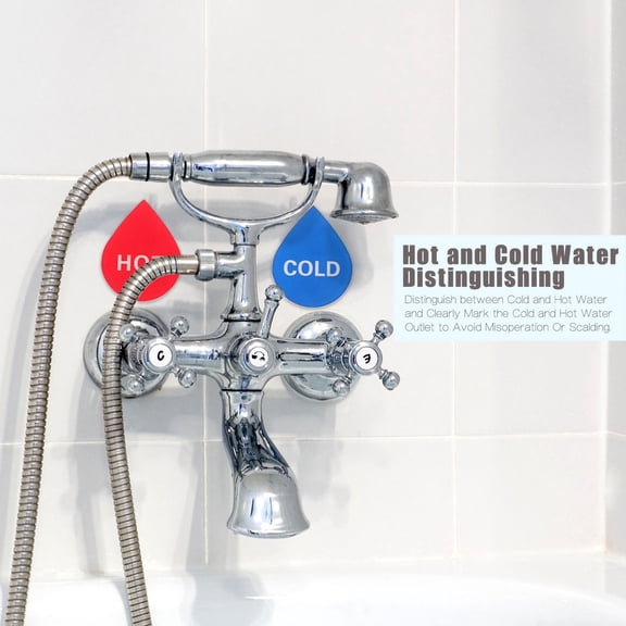 WHAMVOX 6 Pairs Hot And Cold Water Labels Self-Adhesive Acrylic Stickers Temperature Signs For Faucets Showers And Drinking Water Machines