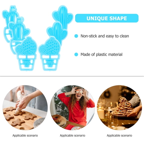 WHAMVOX 6 Pcs Bakery Tools Cactus Cookie Molds Shape Cutters Sky-blue