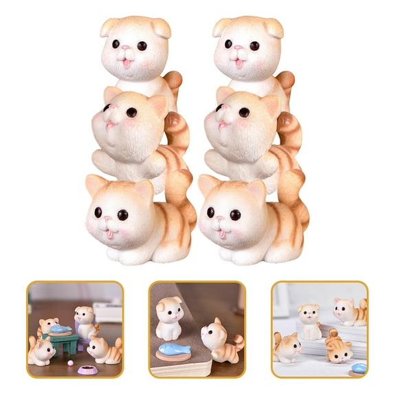 KAJNBN Cat Figurine Resin 6Pcs 1.4X0.9X0.6In