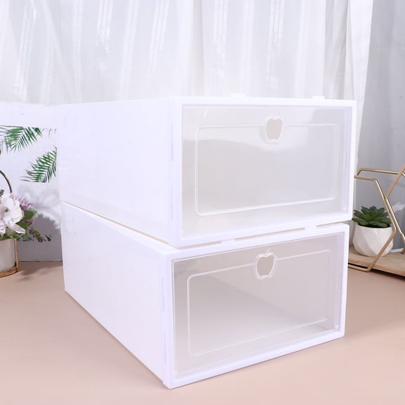 ROMANSENTIAL Clear Shoe Case White Stackable Storage for Sneakers and High Heels 6Pcs