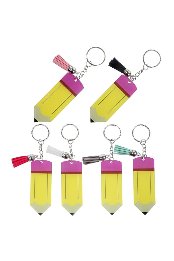 6-Pack Colorful Pencil Keychain Tassels, Blank Decorative Pencils for Crafts, Accessories, and